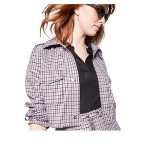 Wild Fable Violet Black Plaid Cropped Button Up Shirt Jacket NWT Size XXL